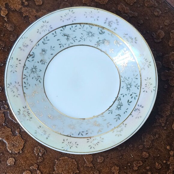 Vintage LightBlue Porcelain Tea Cup Saucer Set Gold Floral Design Demitasse Mini - Picture 5 of 7